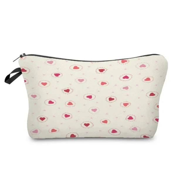 Fashion Black Printed Love Heart Cosmetics Organizer Bag Women Travel Cosmetic Makeup Bags Storage Bag for Christmas Gift