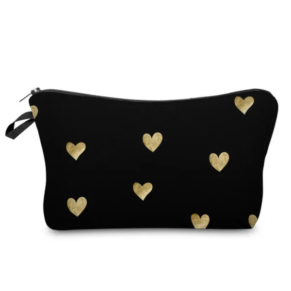 Fashion Black Printed Love Heart Cosmetics Organizer Bag Women Travel Cosmetic Makeup Bags Storage Bag for Christmas Gift