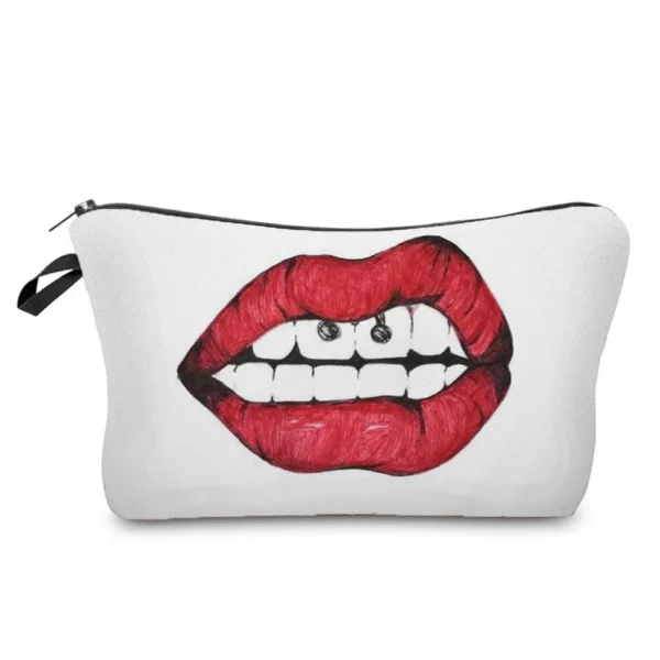 Sexy Red Lips Pattern Printed Cosmetic Bag Lady Fashion organizer bag Pouch For Trip Hot Sale Makeup Bag for Women
