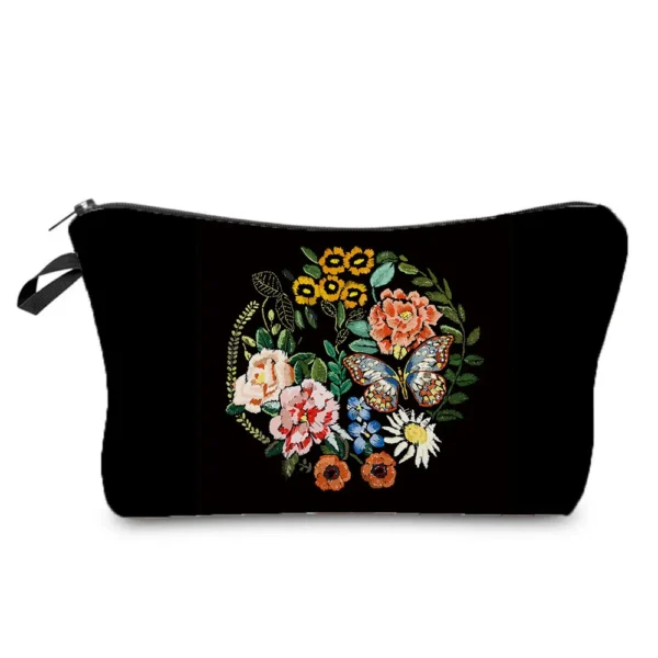 Fashion Black Printed Love Heart Cosmetics Organizer Bag Women Travel Cosmetic Makeup Bags Storage Bag for Christmas Gift