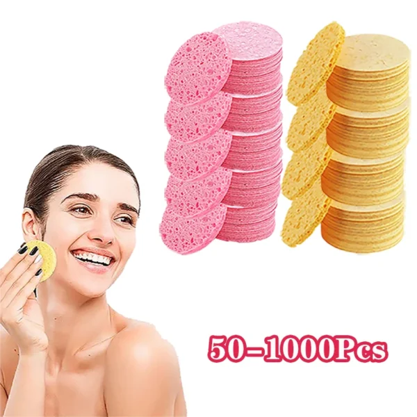 50-1000PCS Compress Face Wash Puff Natural Wood Pulp Sponge Face Wash Puff Foaming Face Puff Cosmetic Puff Face Cleansing Sponge