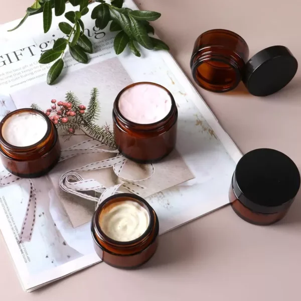 60ml Amber Brown Round Glass Cosmetic Jar Face Cream Refillable Bottle Portable Travel Face Cream Cosmetic Container Accessories