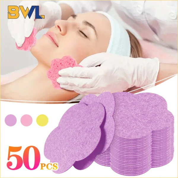 50PCS Compressed Face Wash Puff Natural Wood Pulp Sponge Foaming Face Puff Cosmetic Puff Face Cleansing Sponge