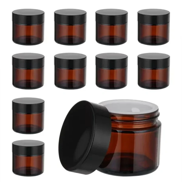 60ml Amber Brown Round Glass Cosmetic Jar Face Cream Refillable Bottle Portable Travel Face Cream Cosmetic Container Accessories