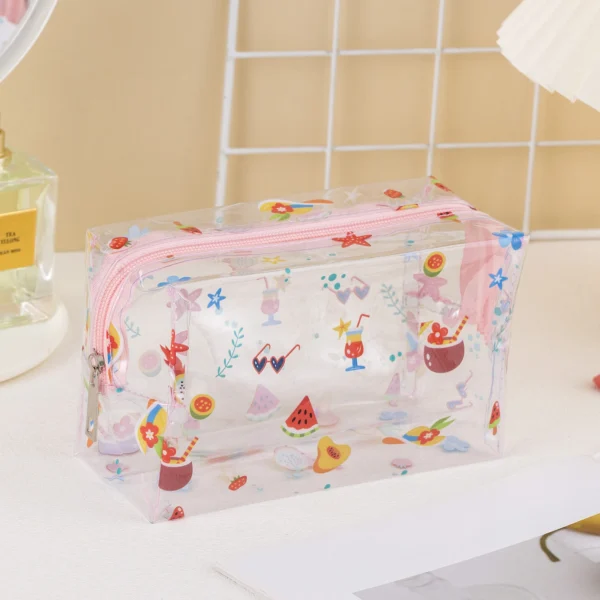 Women Girls Cute Transparent Clear PVC Watermelon Strawberry Fruits Lips Full Printed Summer Cosmetic Makeup Bag Cosmetic Zipper