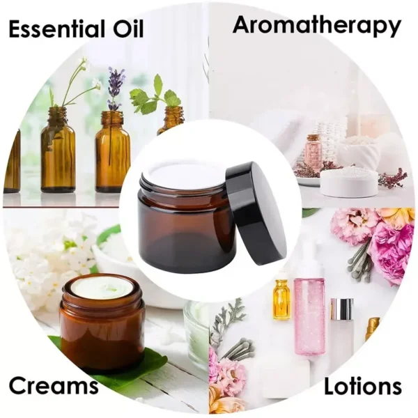 60ml Amber Brown Round Glass Cosmetic Jar Face Cream Refillable Bottle Portable Travel Face Cream Cosmetic Container Accessories