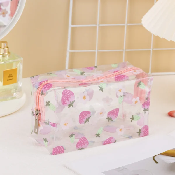 Women Girls Cute Transparent Clear PVC Watermelon Strawberry Fruits Lips Full Printed Summer Cosmetic Makeup Bag Cosmetic Zipper