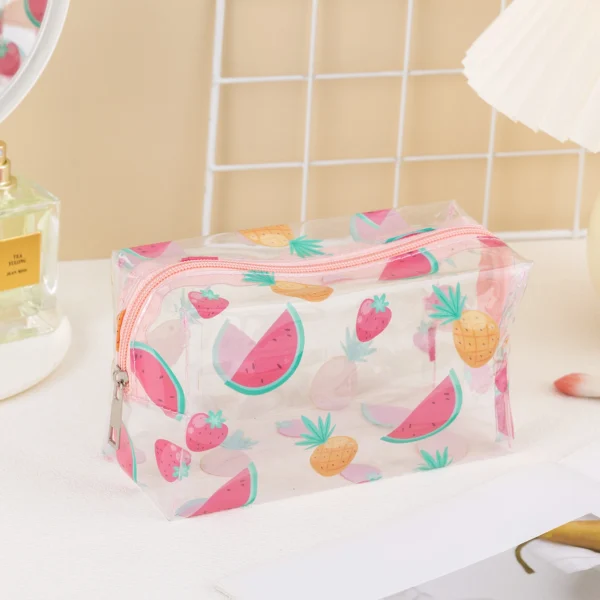 Women Girls Cute Transparent Clear PVC Watermelon Strawberry Fruits Lips Full Printed Summer Cosmetic Makeup Bag Cosmetic Zipper