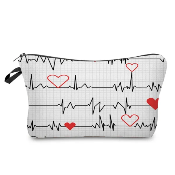 Fashion Black Printed Love Heart Cosmetics Organizer Bag Women Travel Cosmetic Makeup Bags Storage Bag for Christmas Gift